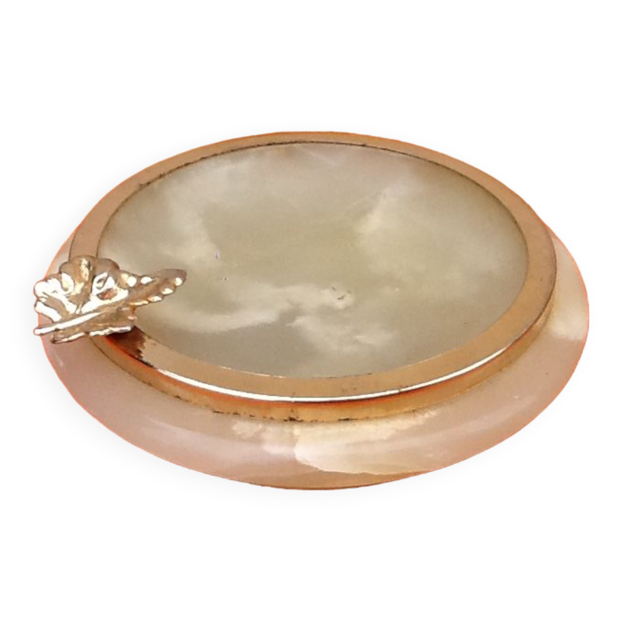 1970s onyx ashtray golden metal strapping