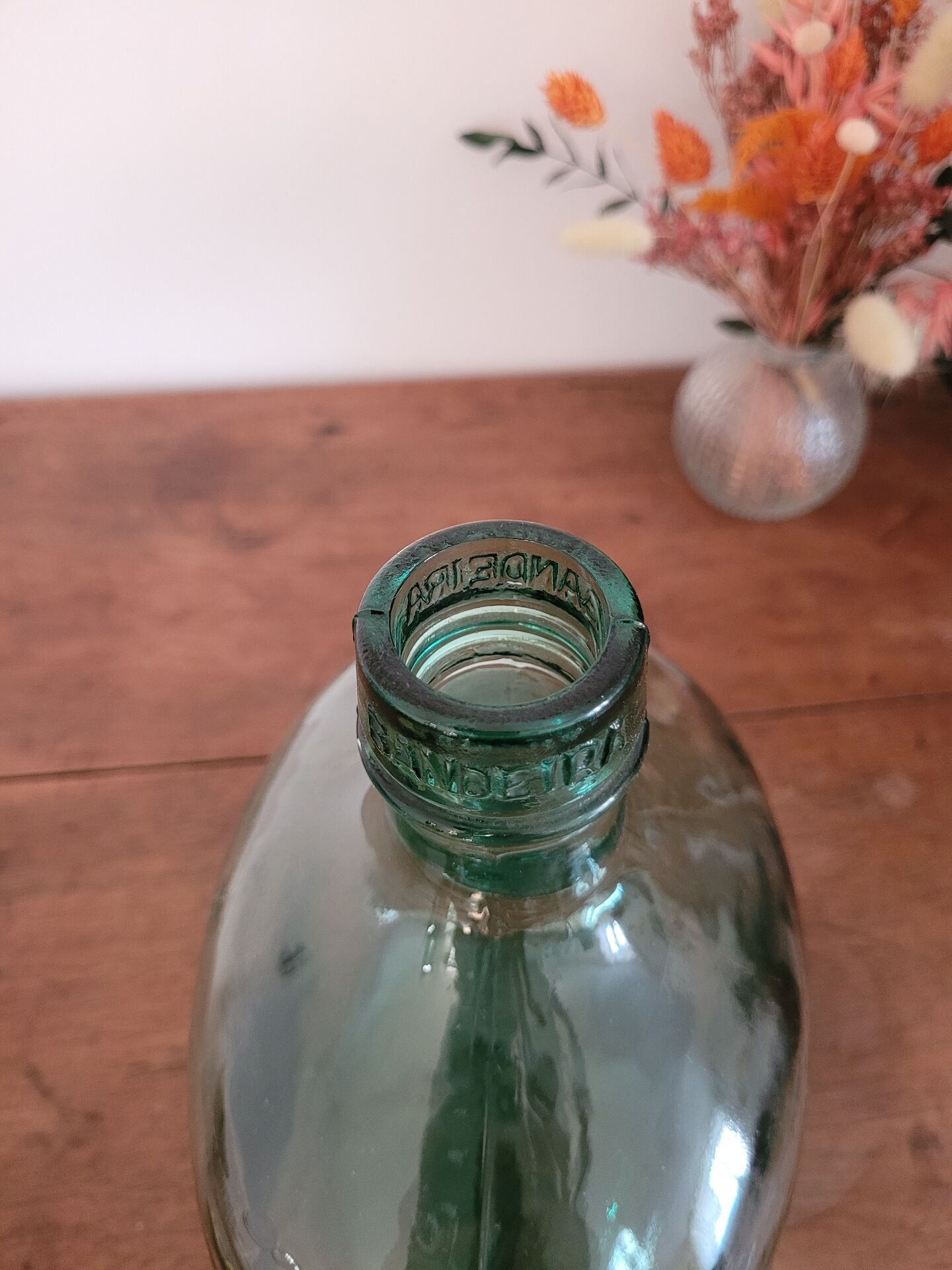 Green oblong glass carafe