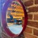 Vintage red lacquered mirror