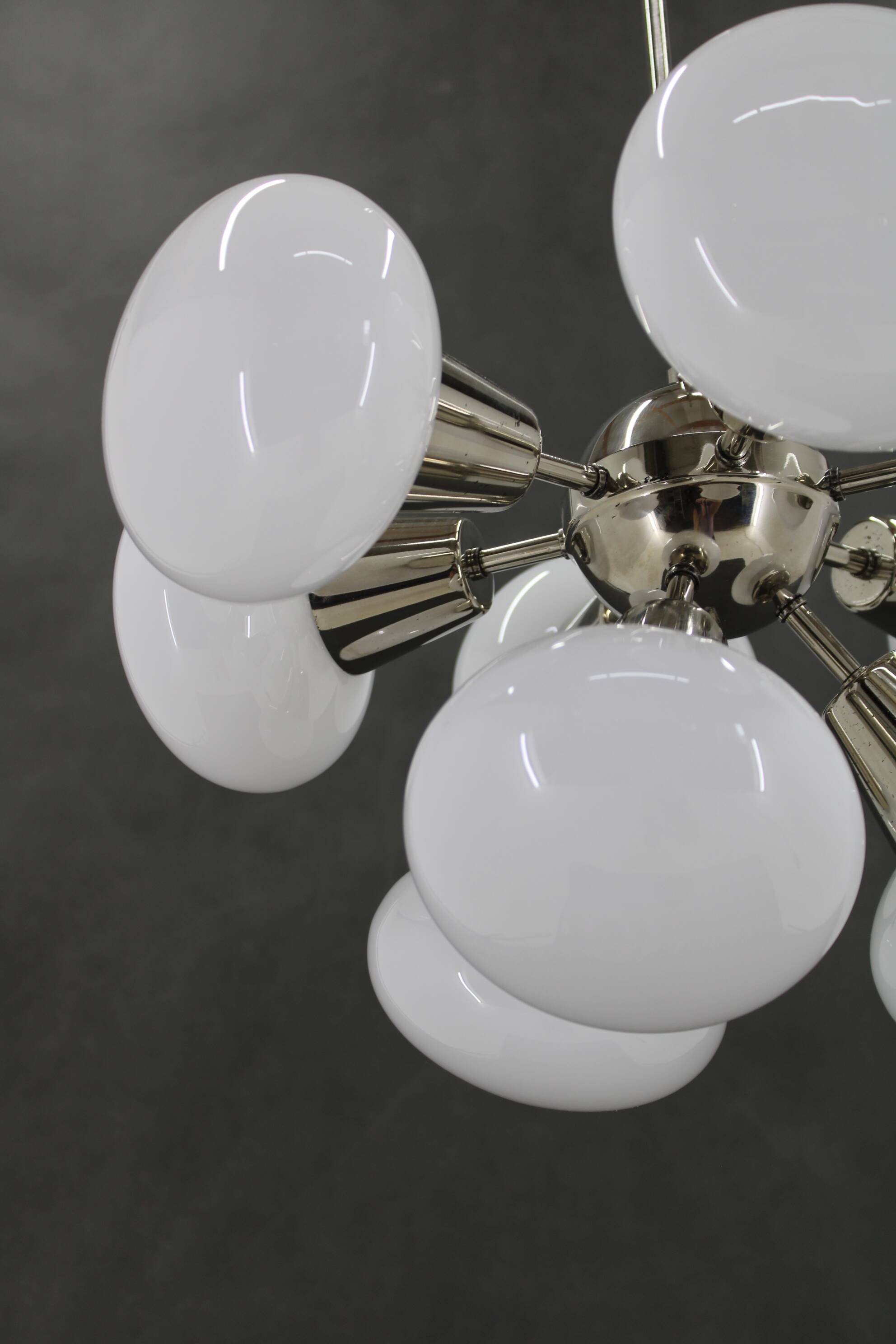 1970s Sputnik Chrome Plated 9-Flamming Chandelier by Kamenicky Senov , Czechoslovakia