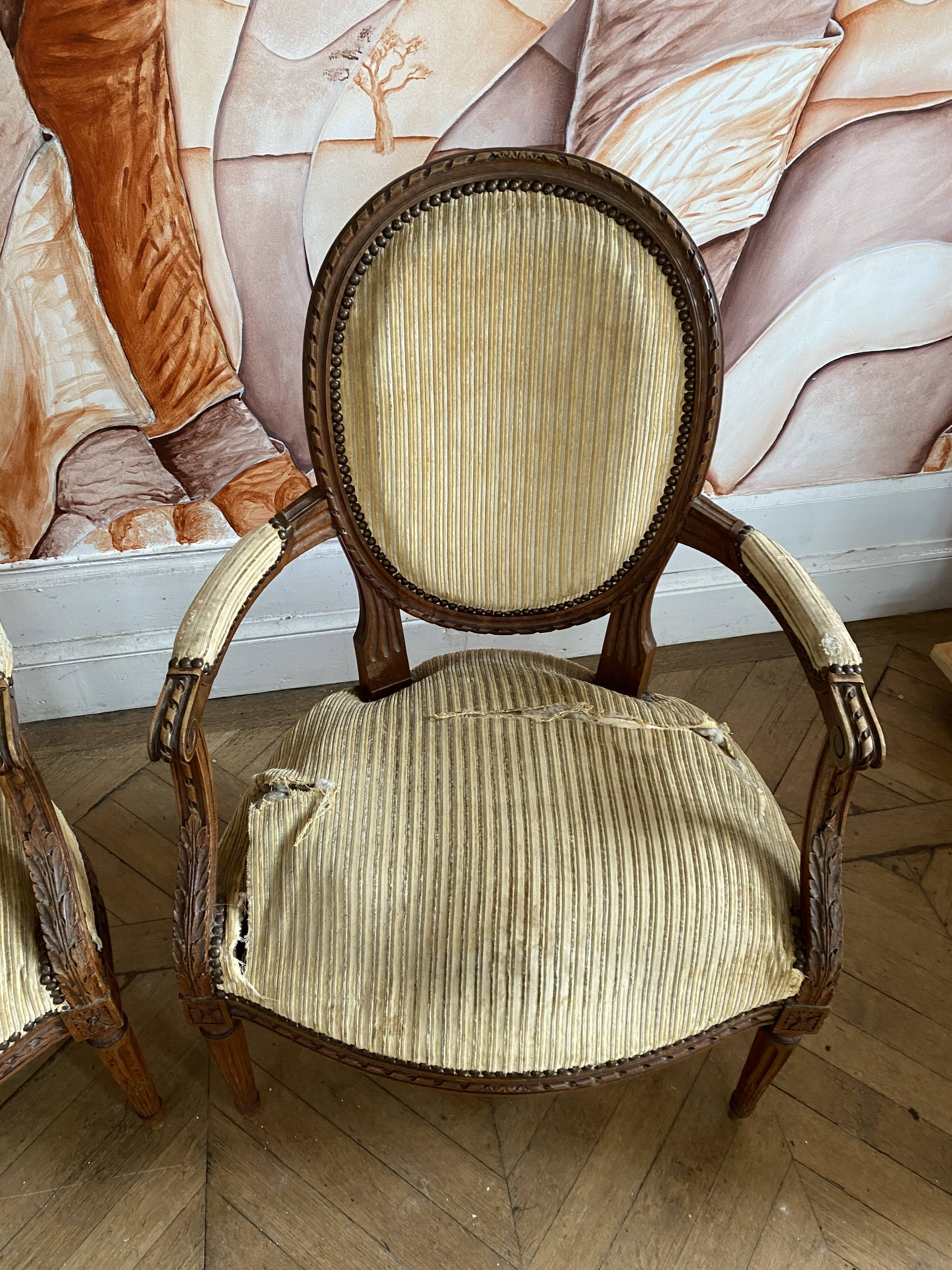 Pair of armchair medallion Louis 16 period