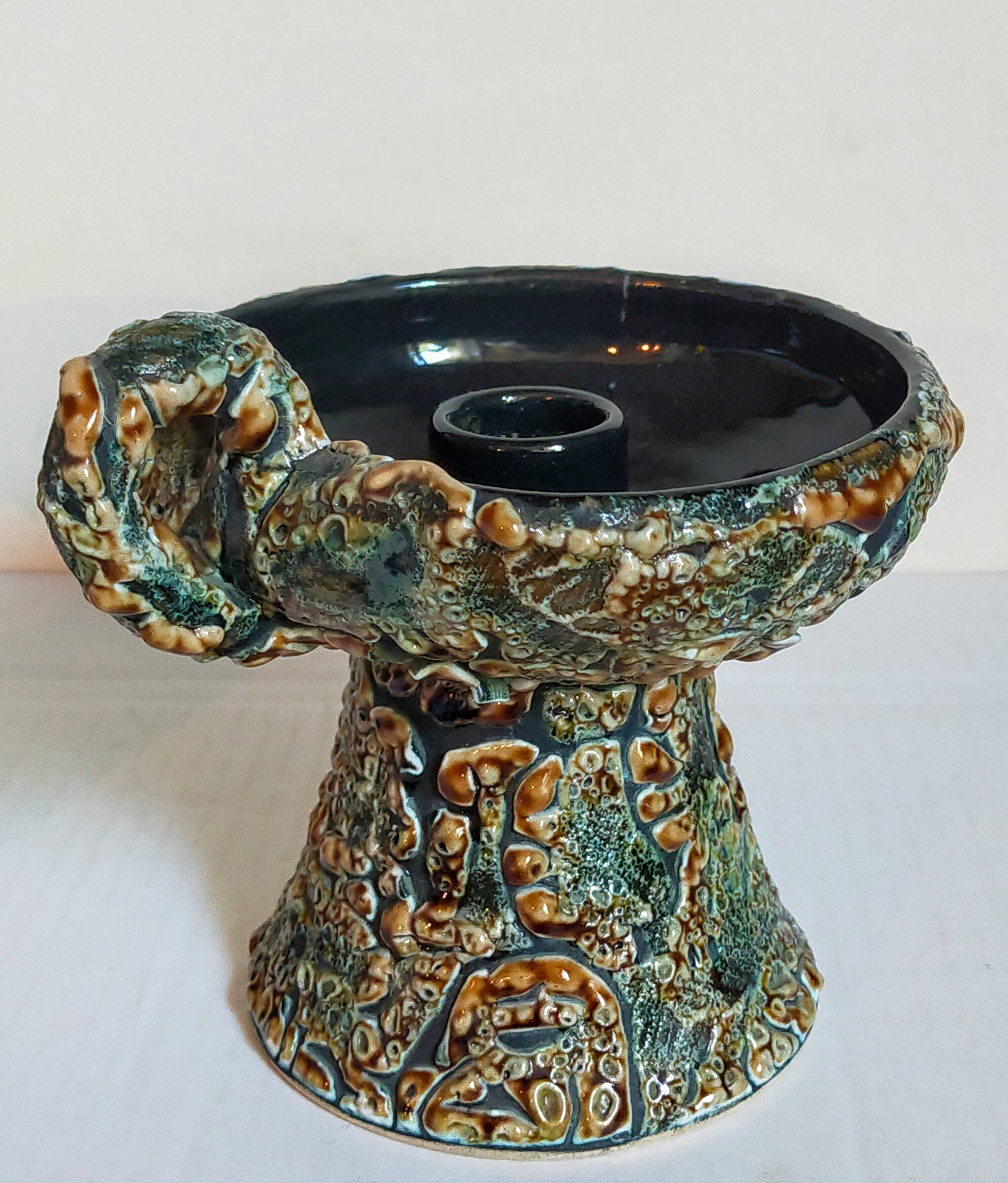 Pair of vintage Vanoise honey foam ceramic candlesticks