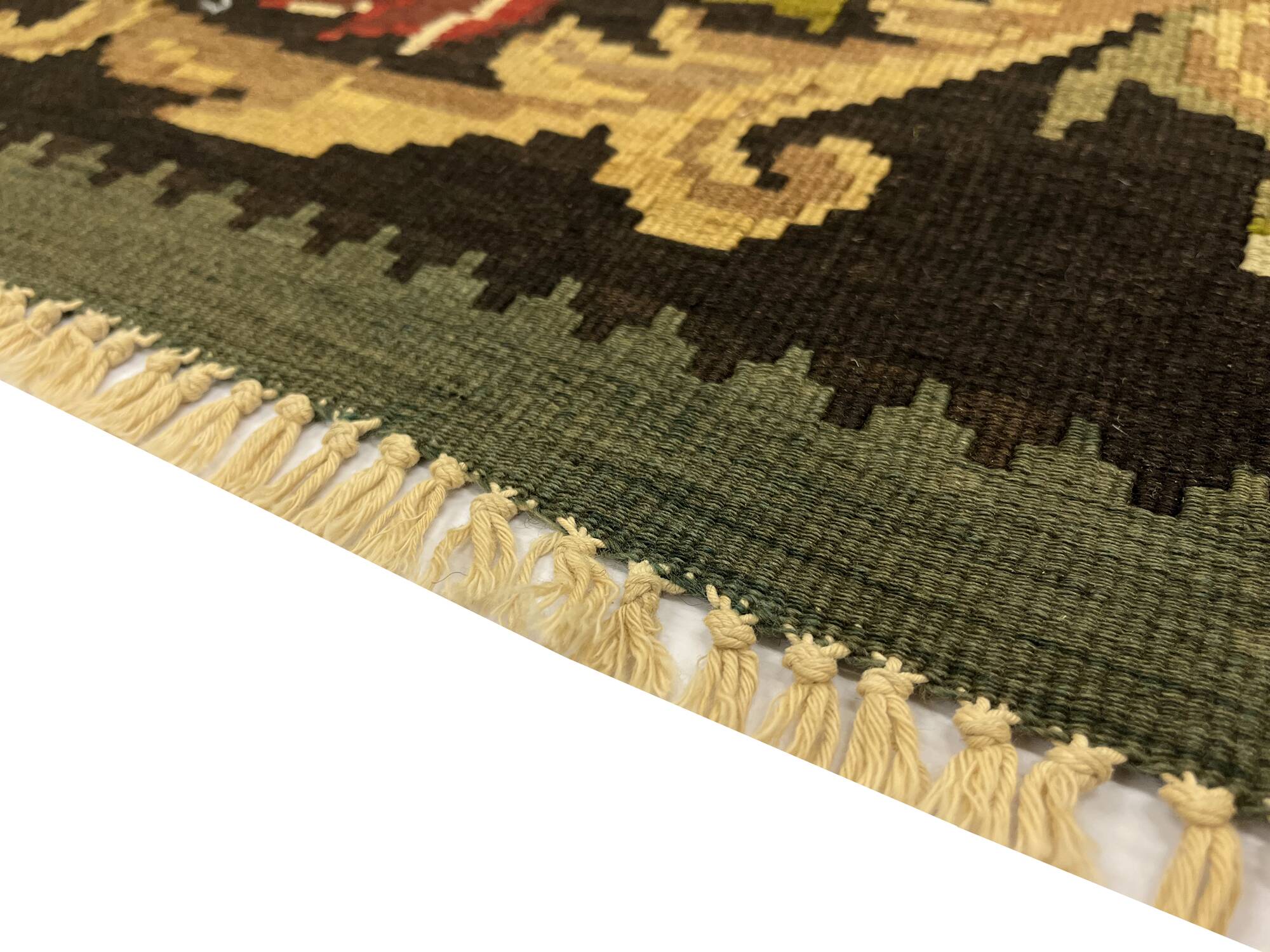 Teal Green Kilim Rug Handwoven Oriental Carpet Moldavian Area Square Rug