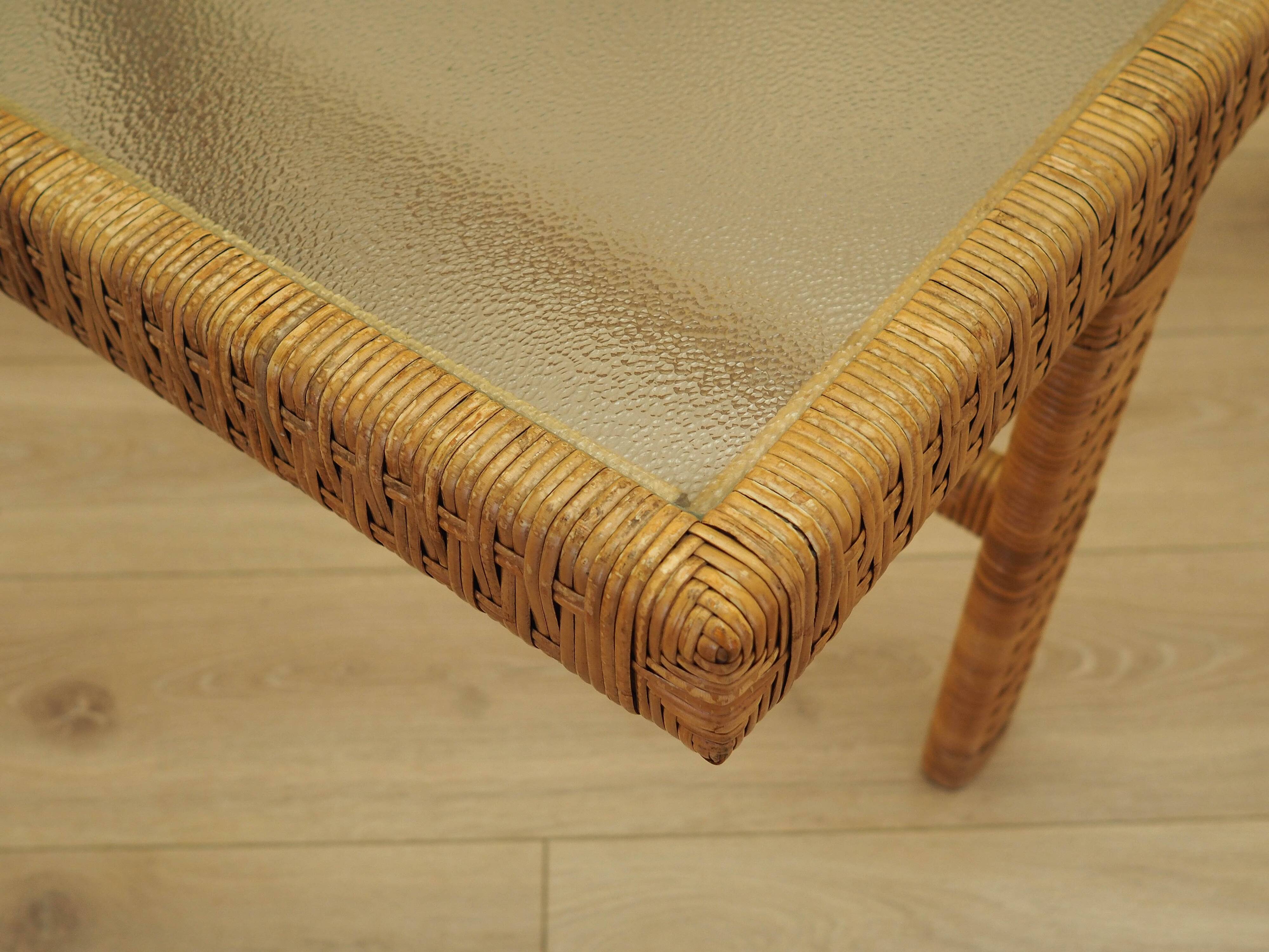 Glass and wicker side table, Danish design, 1970s, made in Denmark