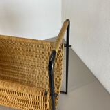 Aubock Style Mid-Century Rattan Bauhaus Magazine Holder, France, 1950s