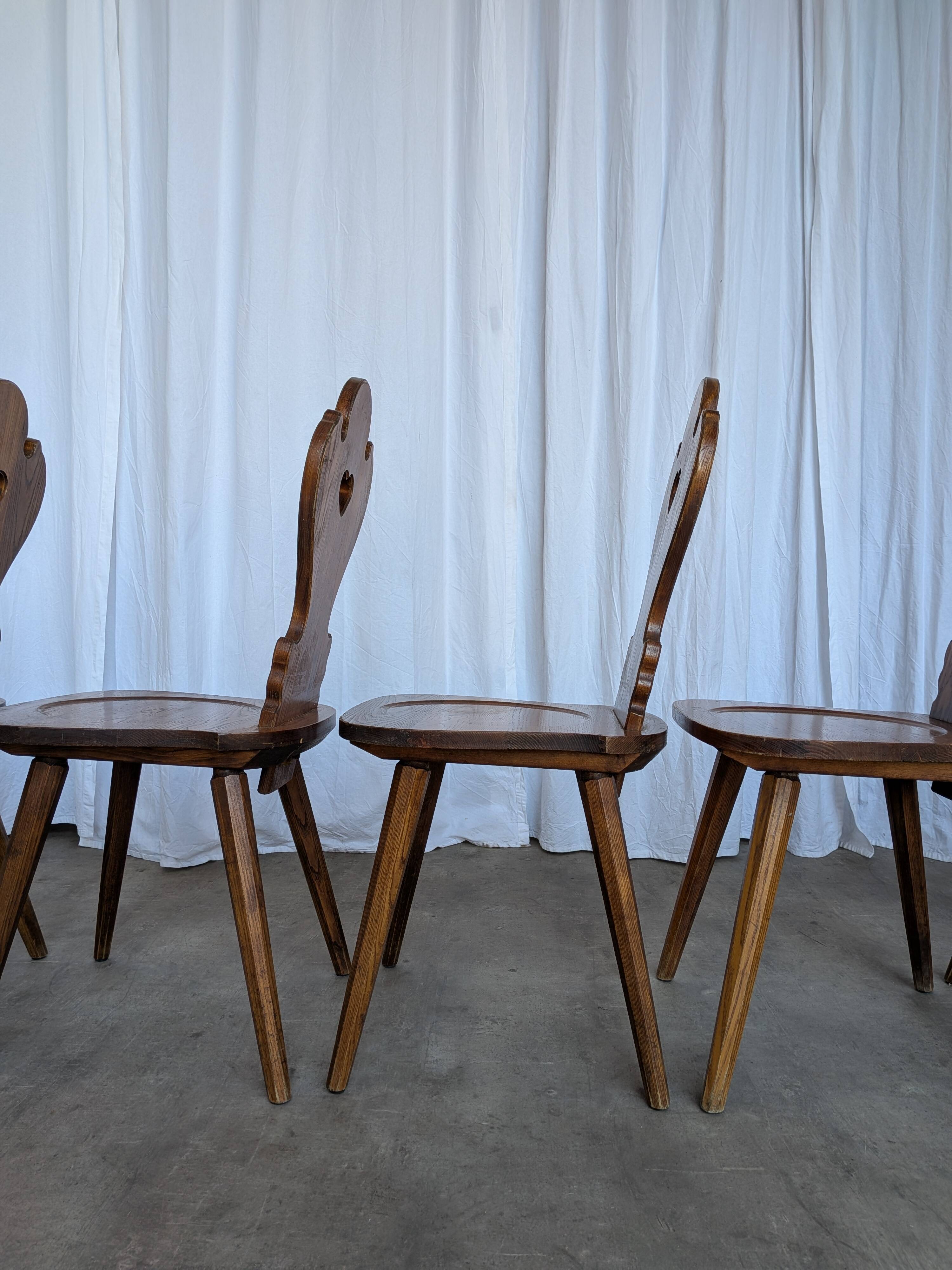 Set of 8 Farmhouse Tyrolean Chair with Heart Cutout Back / 1970s Vintage Di