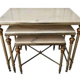 3 brass and marble nesting tables 1950