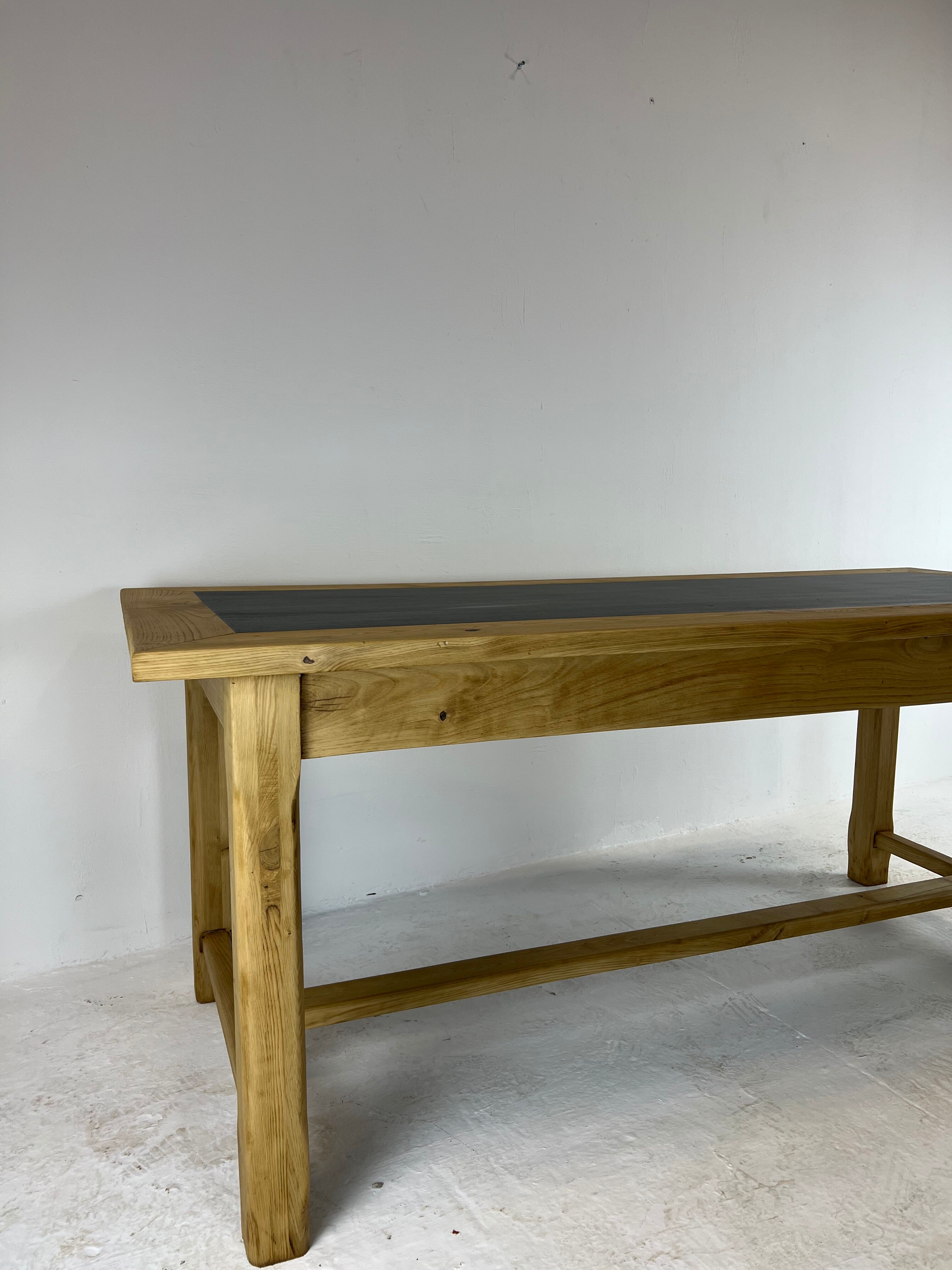 Oak farmhouse table, black top