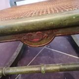 19th century Japanese rocking chair, green lacquer and canework