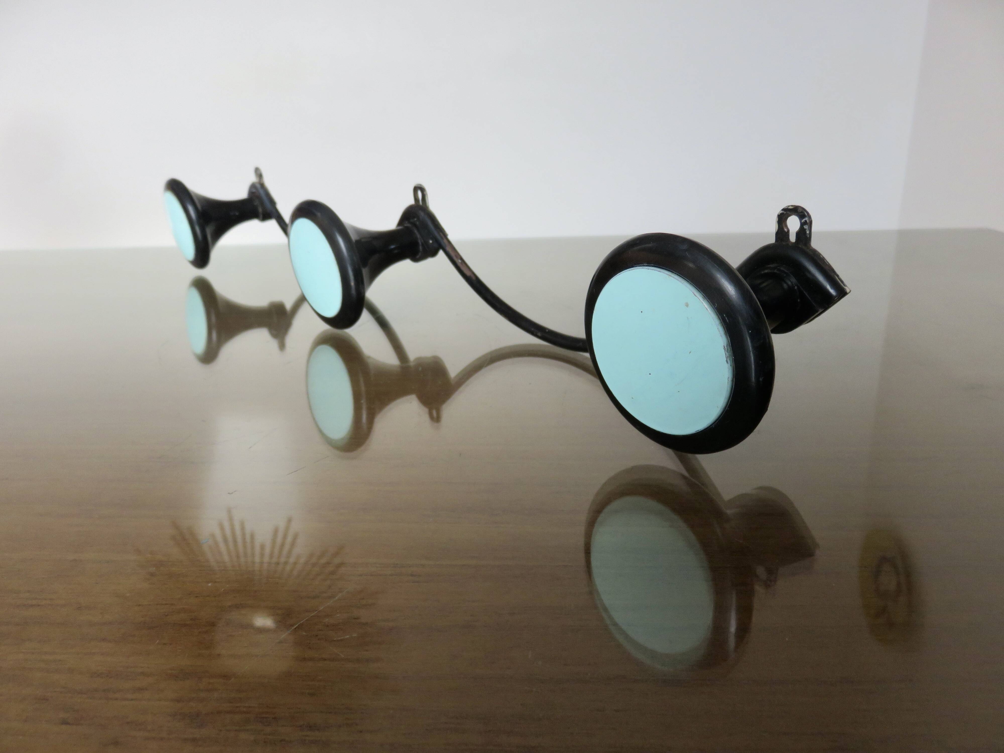 Wall-mounted coat rack, 3 hooks in Bakelite and metal, 1950s/60s