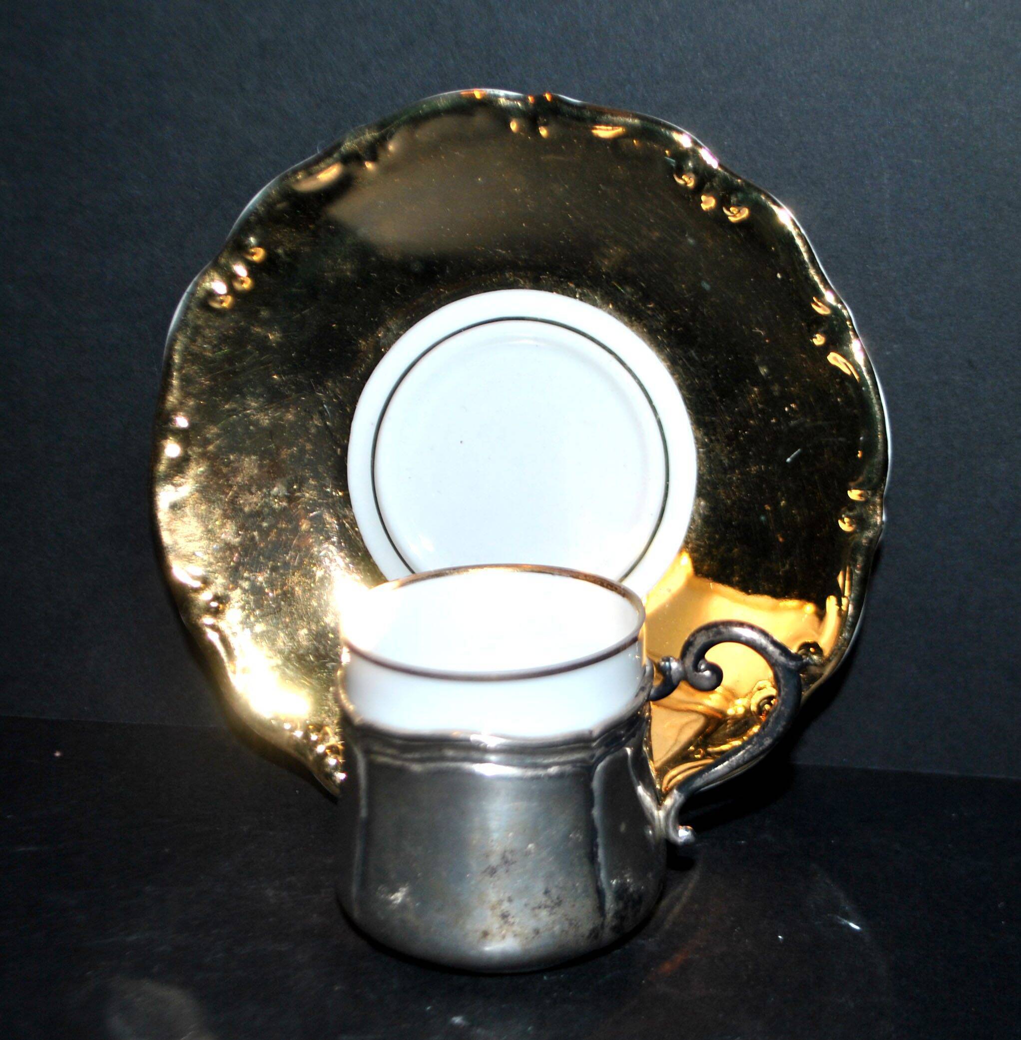 Precious cup in German porcelain and solid silver 835S BP Württemberg