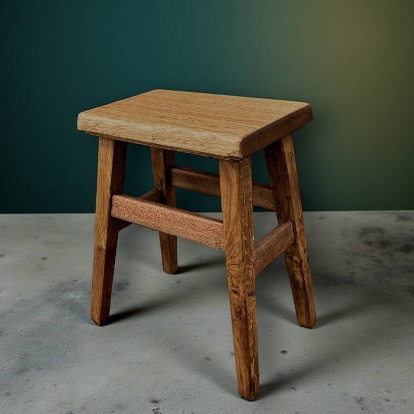 Rustic solid wood stool – brutalist spirit