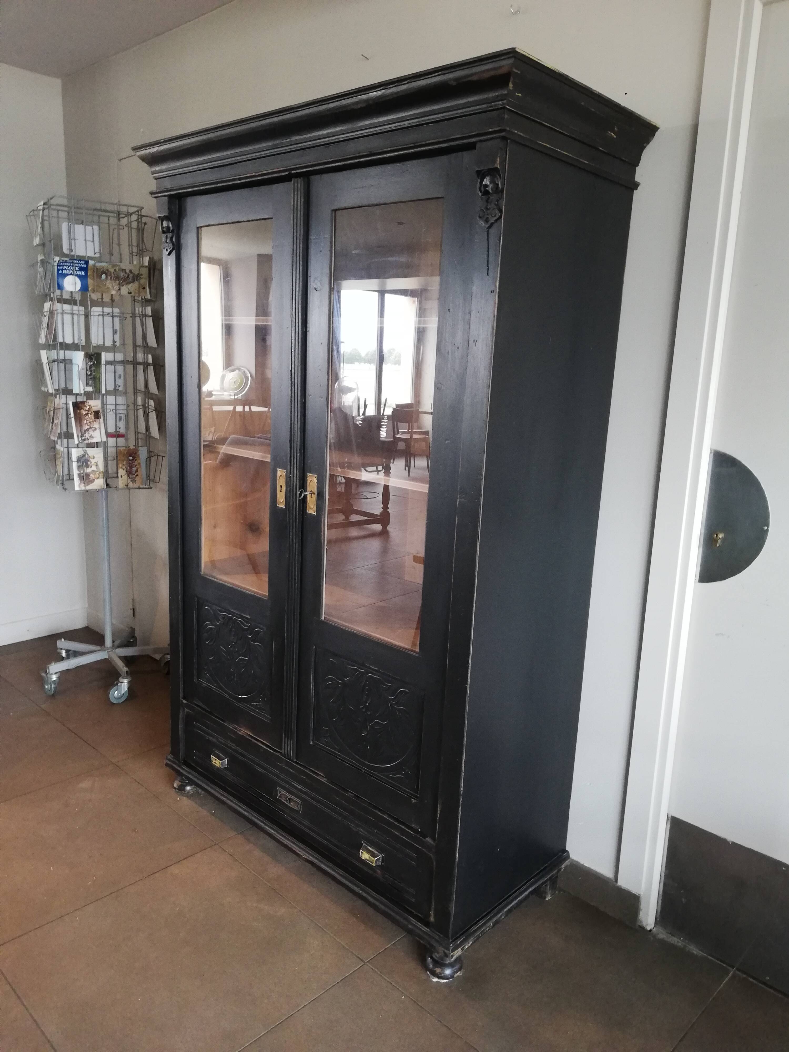Parisian glazed wardrobe, Vintage painted showcase library
