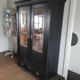 Parisian glazed wardrobe, Vintage painted showcase library