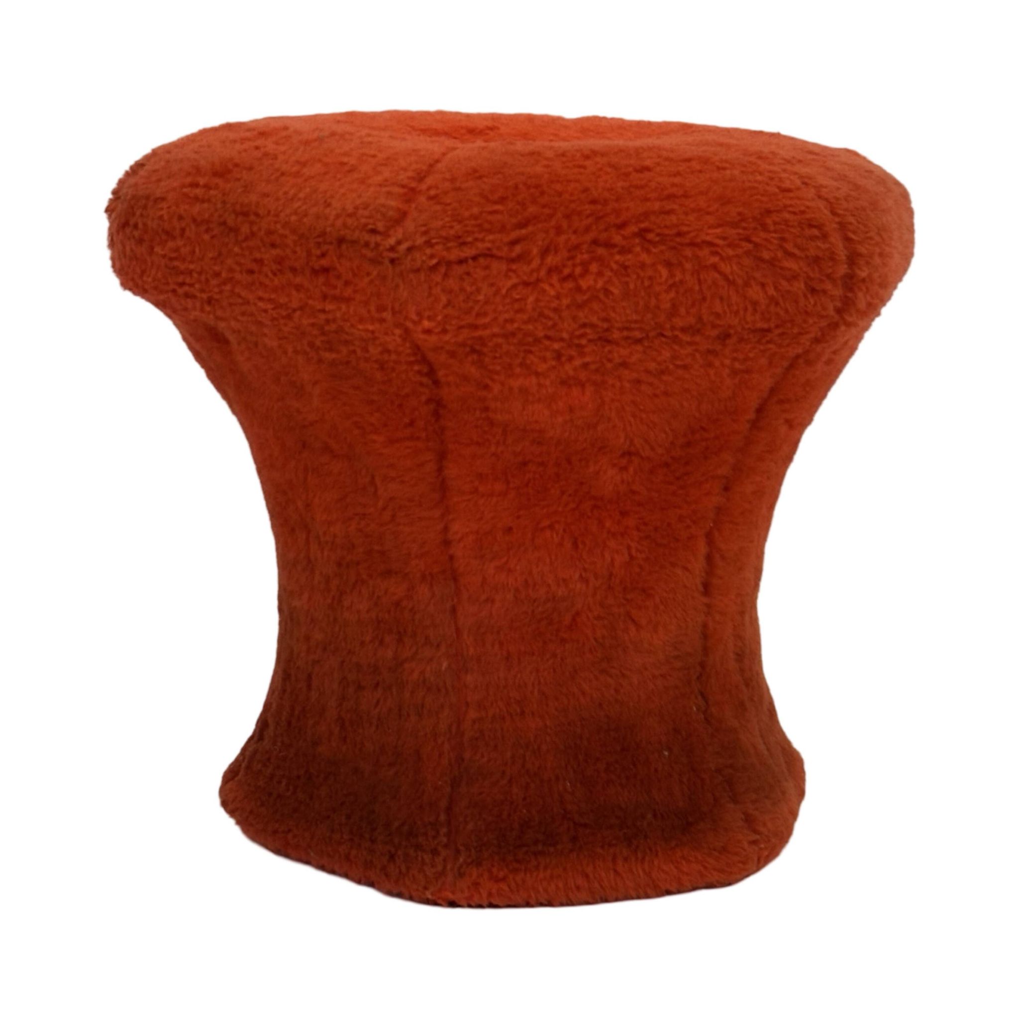 Pouf repose-pieds rond recouvert de peluche en forme de champignon vintage des années 60 et 70