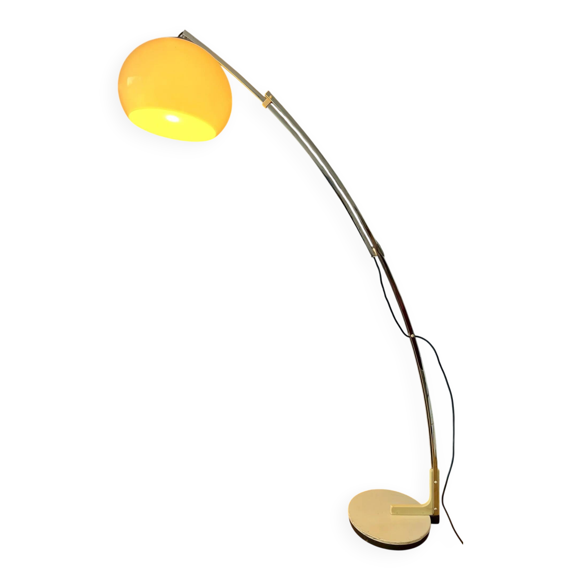 Italian mid-century Goffredo Reggiani arc floor lamp with white plexiglass shade