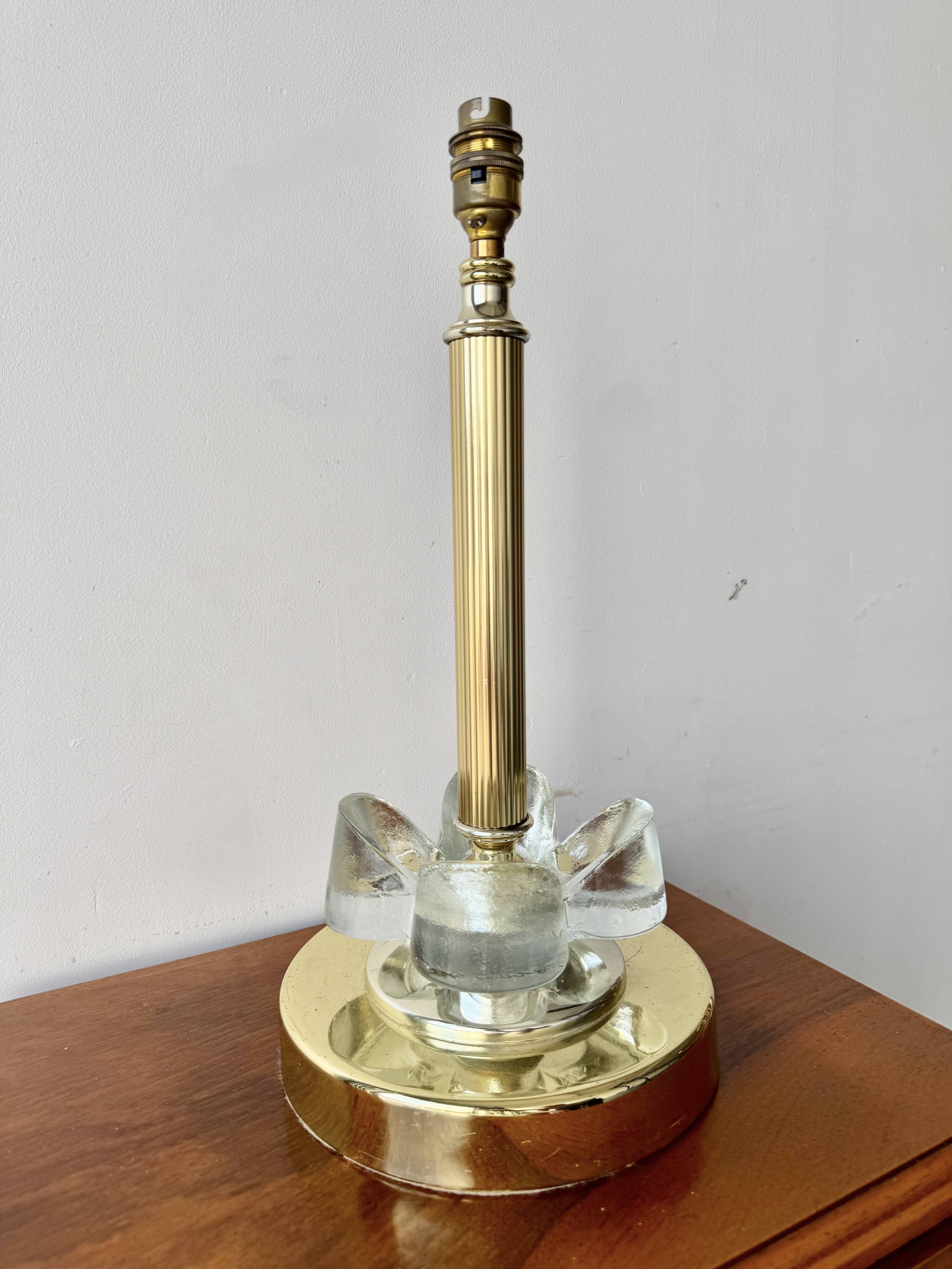 Base de lampe de table en laiton et verre vintage