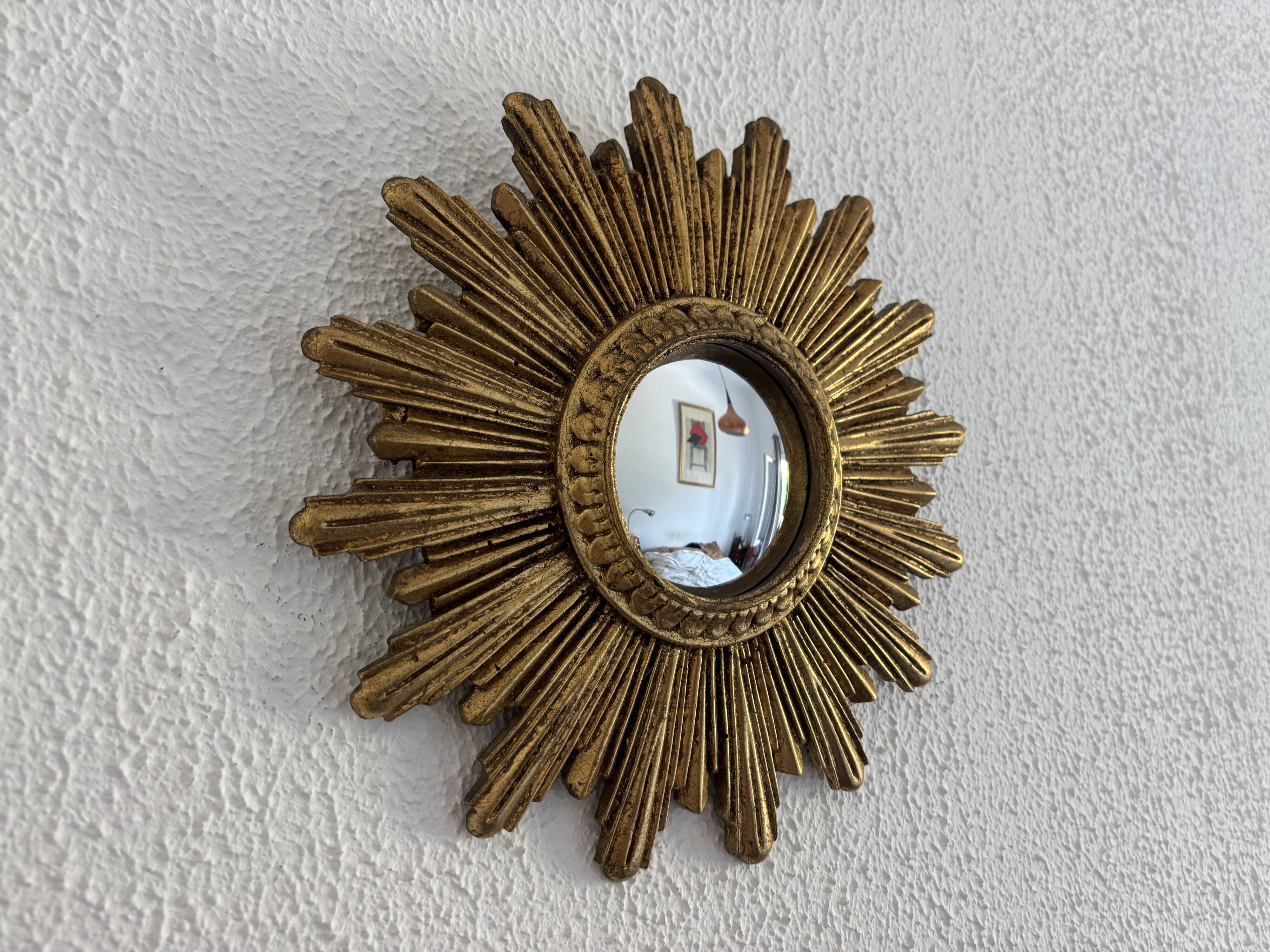Vintage 1960 sun mirror witch's eye fine gold resin - 26 cm