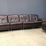 Modular vintage brown leather sofa, 1970s.