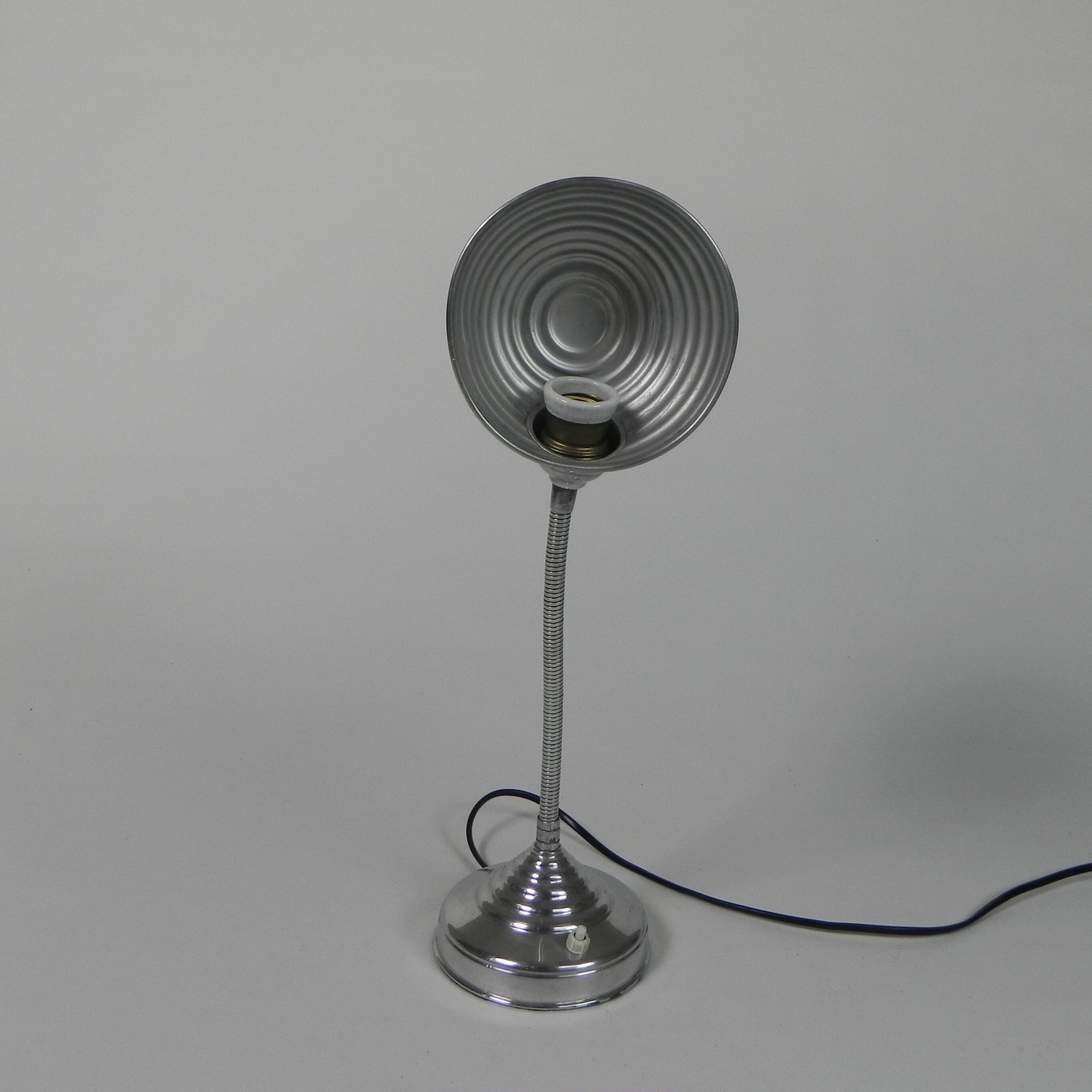 Aluminum vintage desk lamp with bending rod, 1950s