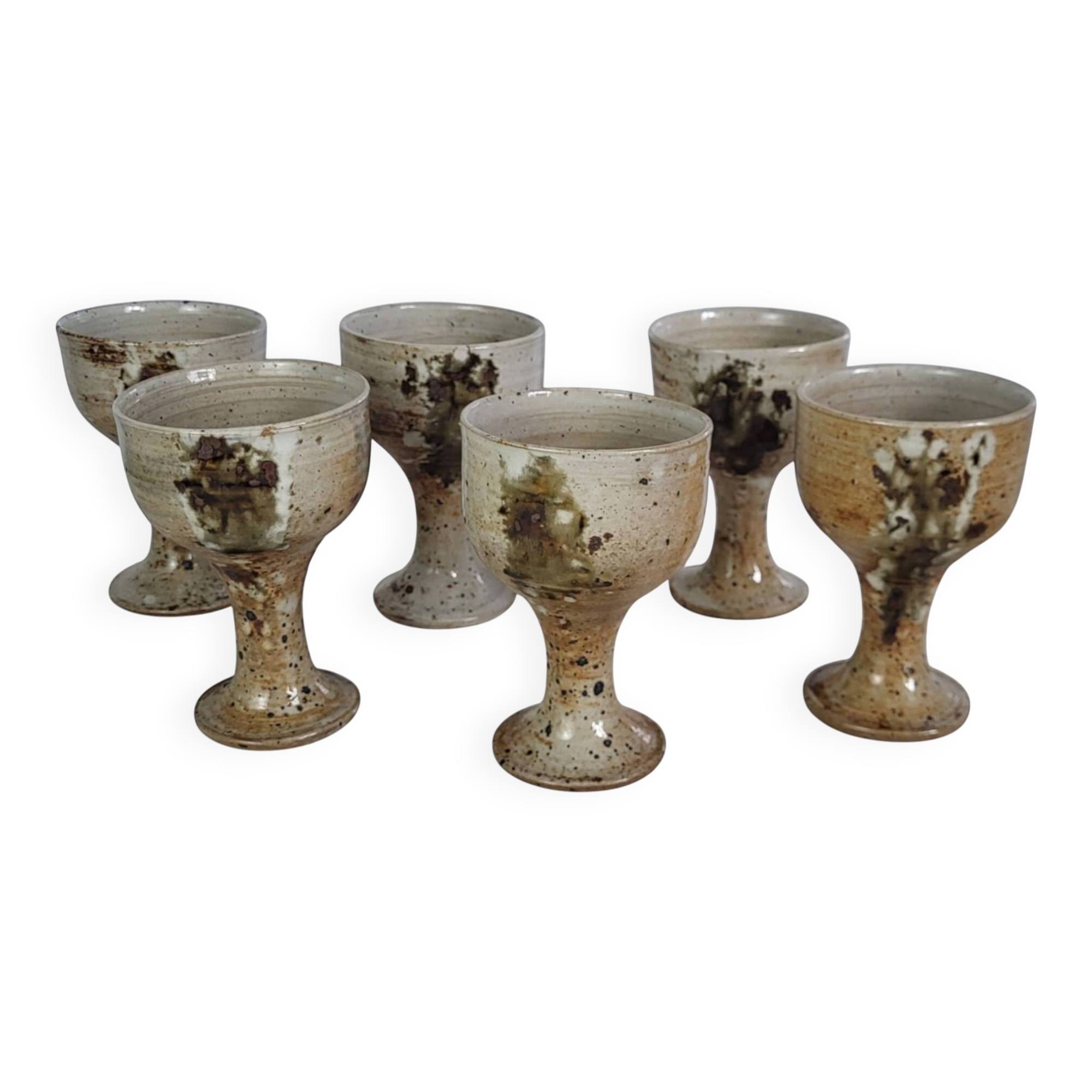6 tasses à pied en grès, Poteries de Vézelay - Albert Breton