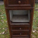 Walnut and walnut veneer bedside table with marble around 1900, door with drawers