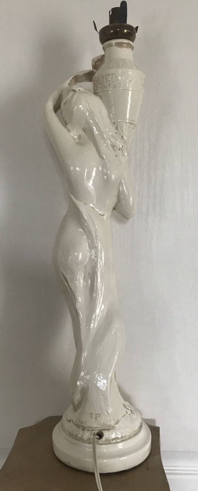 Glazed Ceramic Lamp Base for Women, signed