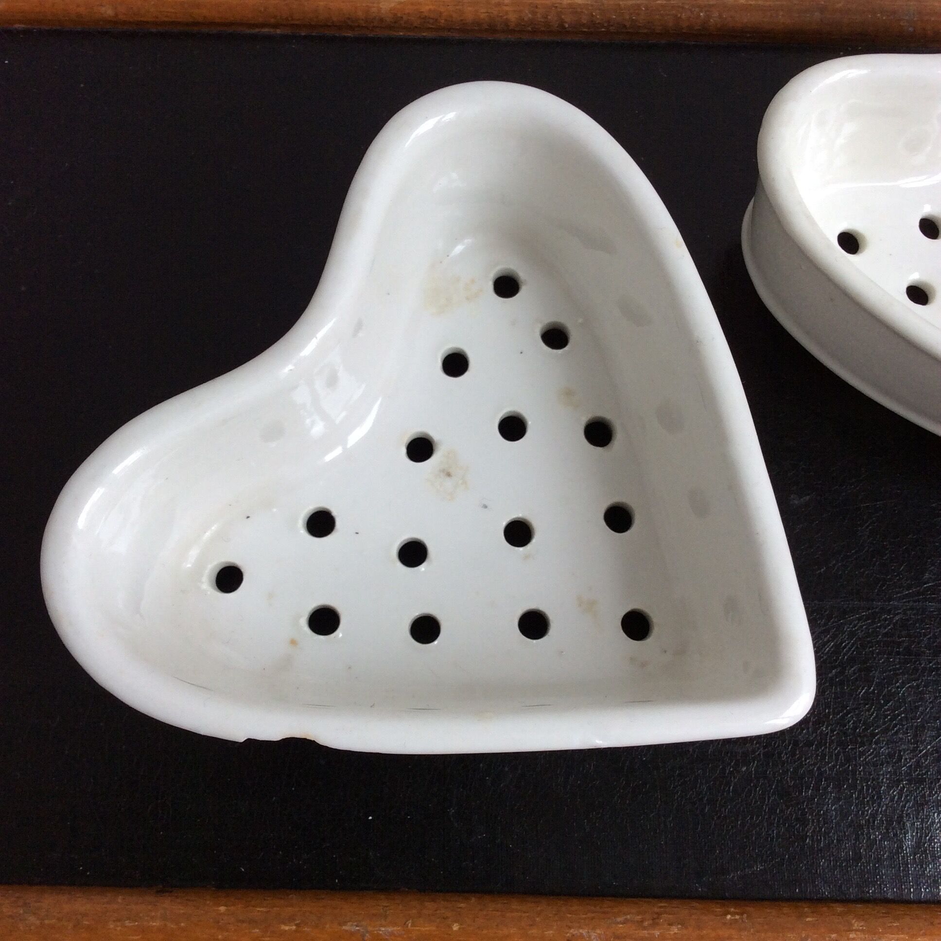 Three cheese molds faisselles coeur neufchatel vintage white earthenware