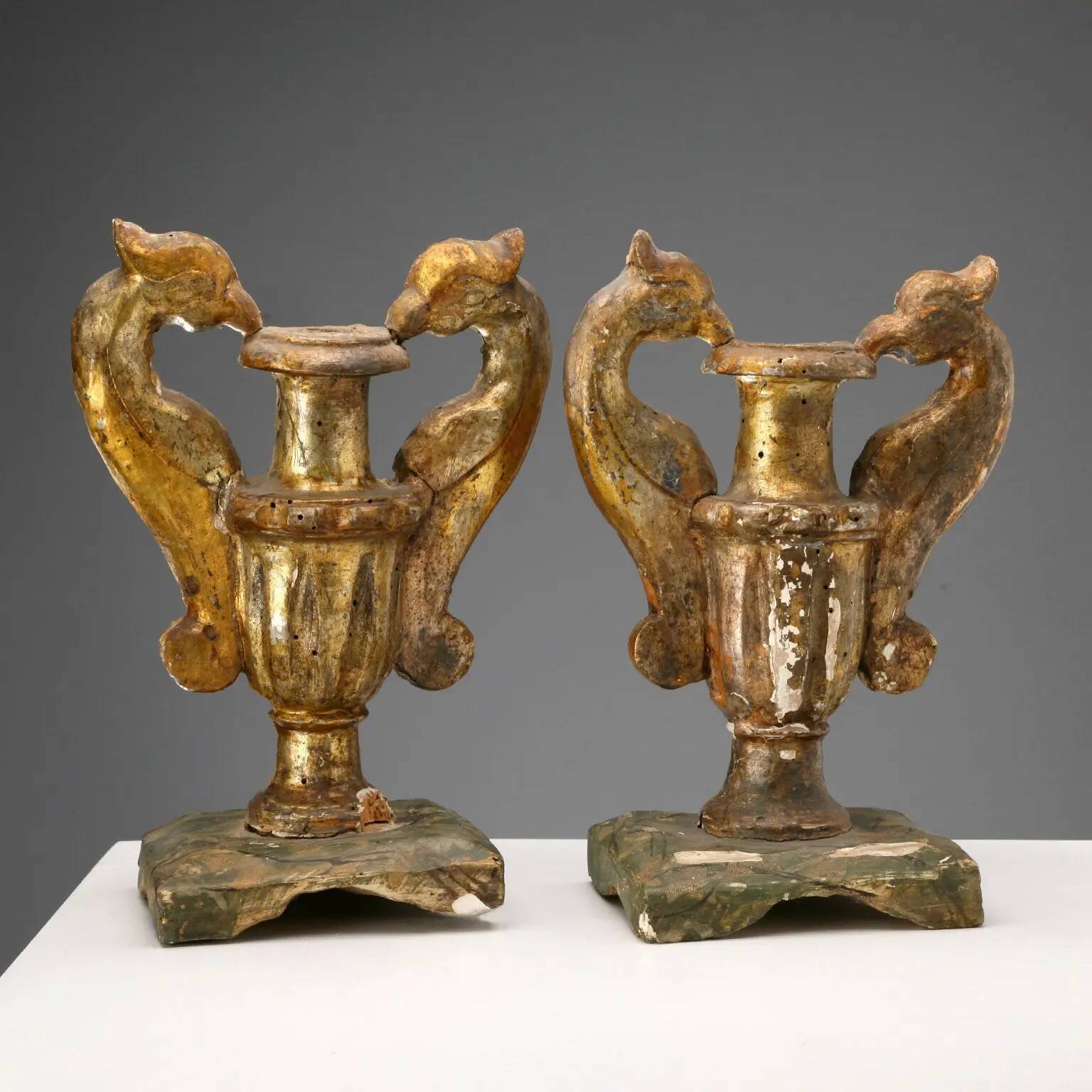 Antique vases in gilded and lacquered wood, Italy, 19th century