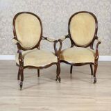 Set of Antique Walnut Chairs in Beige Upholstery, 1890s