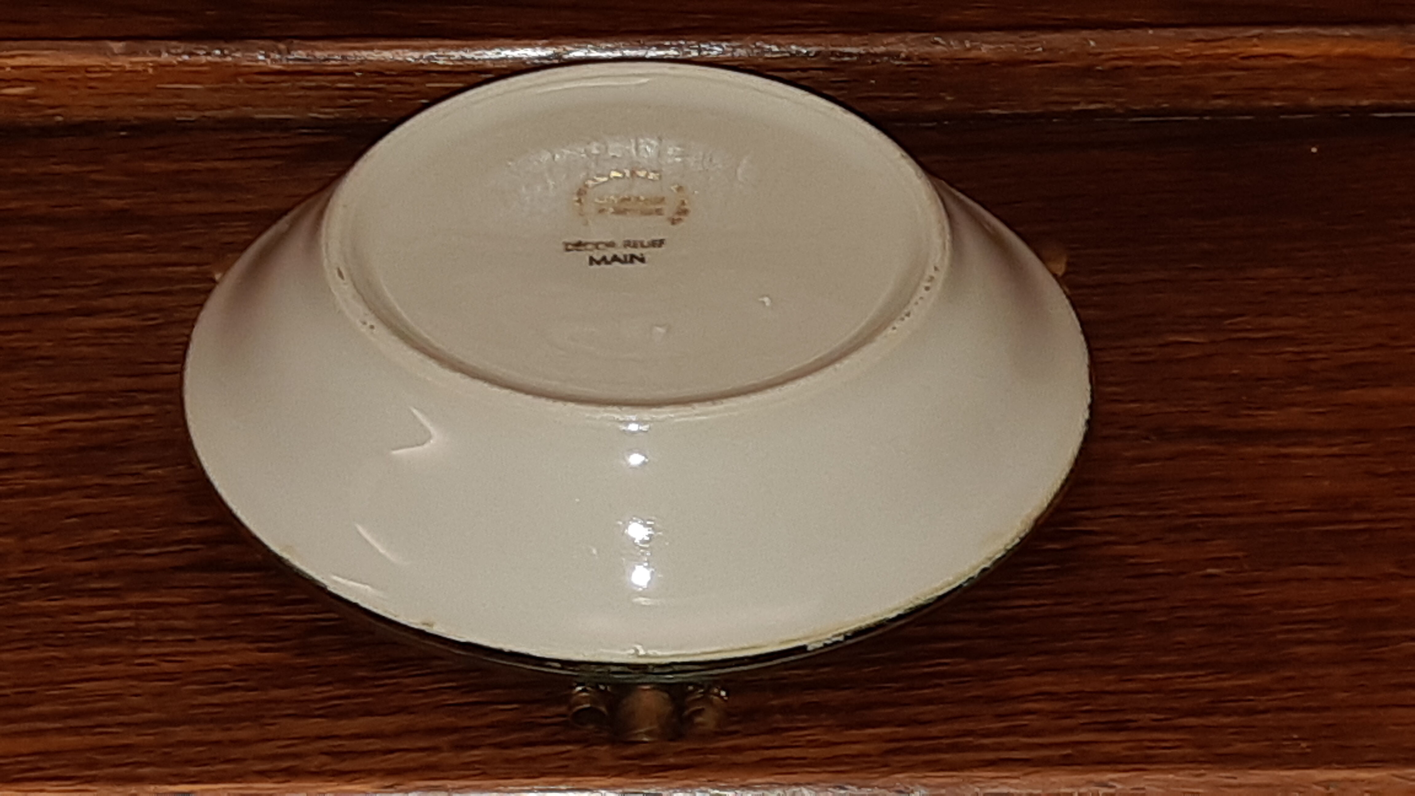 Antique ashtray in Limoges art porcelain and bronze frame