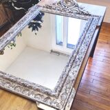 Large Napoleon III mirror, Louis XV / Rocaille style, silver leaf.