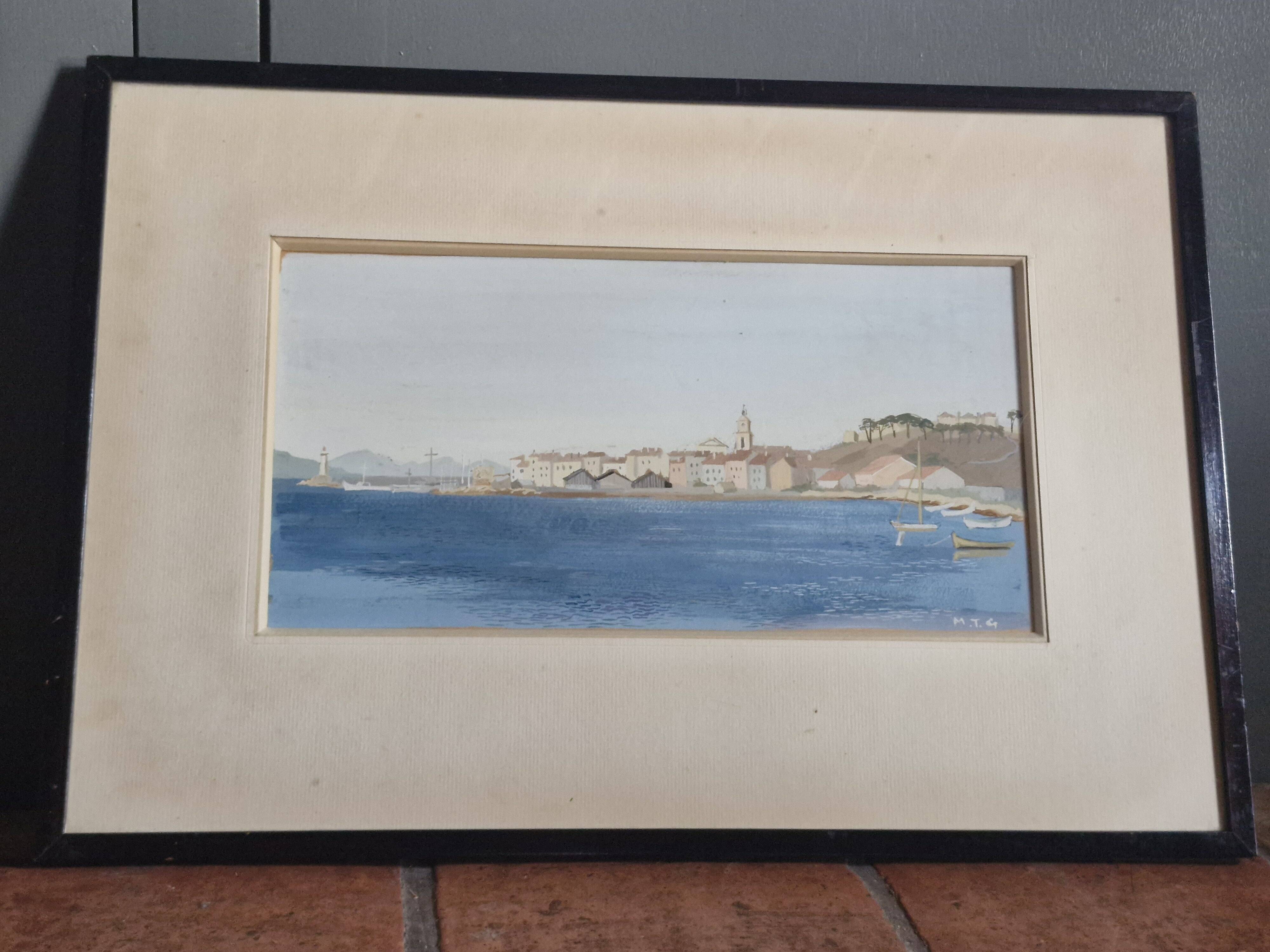 Old watercolour under glass - signed M.T.G.