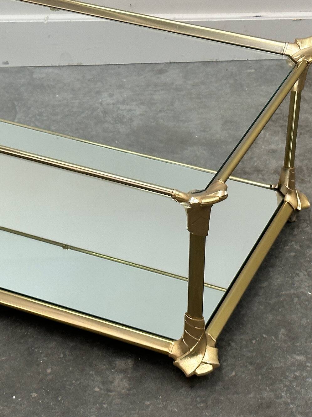 Elegant vintage mirrored brass coffee table, 1980s France.