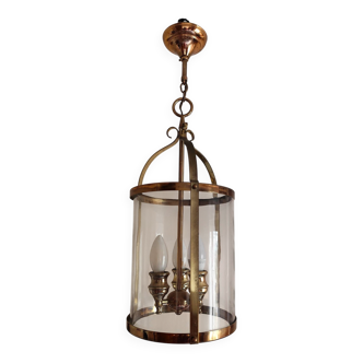Cylindrical brass and glass lantern in Louis XVI style - 3 lights