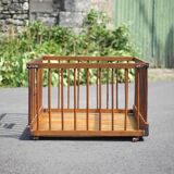 Folding wooden baby park on wheels, vintage park