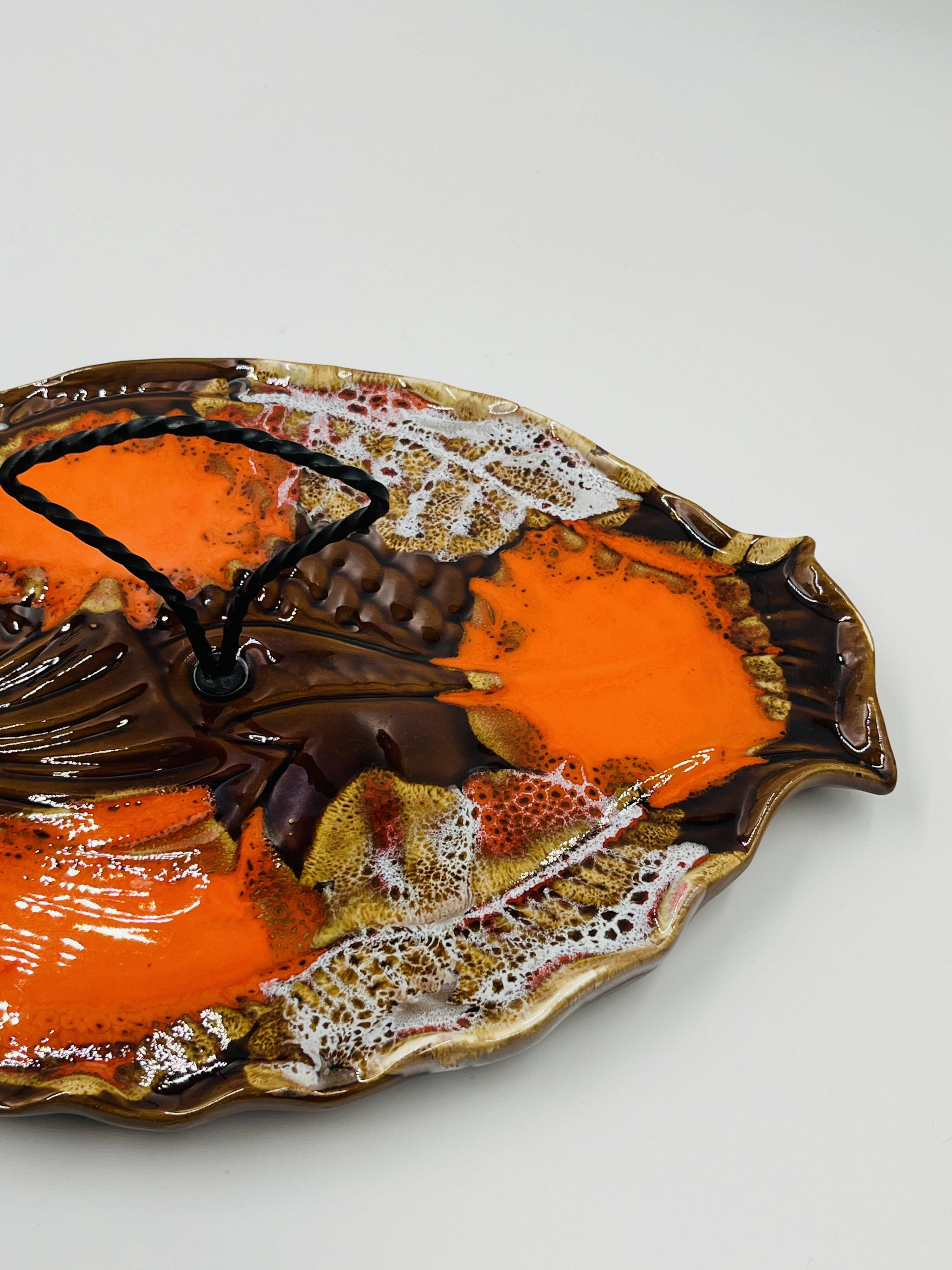 Plat Poisson Vallauris Céramique Vintage Orange