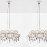 Pair of Veronese chandeliers 165 cms steel glass Murano circa 1970