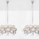 Pair of Veronese chandeliers 165 cms steel glass Murano circa 1970