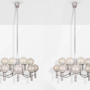 Paire de lustres de Veronese 165 cms acier verre Murano vers 1970