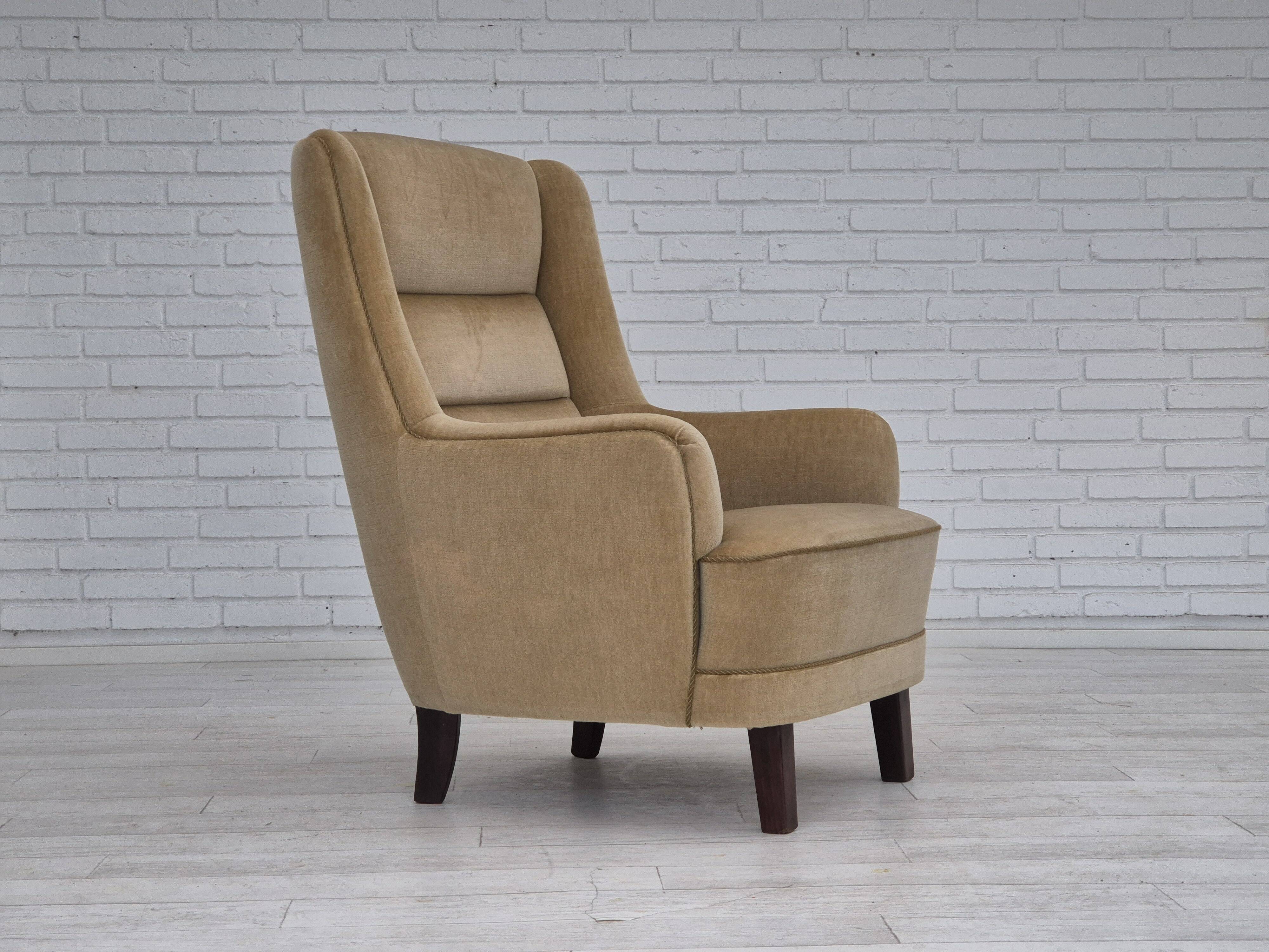 1970s, Danish highback armchair, original condition, furniture velour.