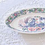 Large vintage Italian oval dish decorated with birds, flowers and fruits