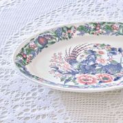 Large vintage Italian oval dish decorated with birds, flowers and fruits