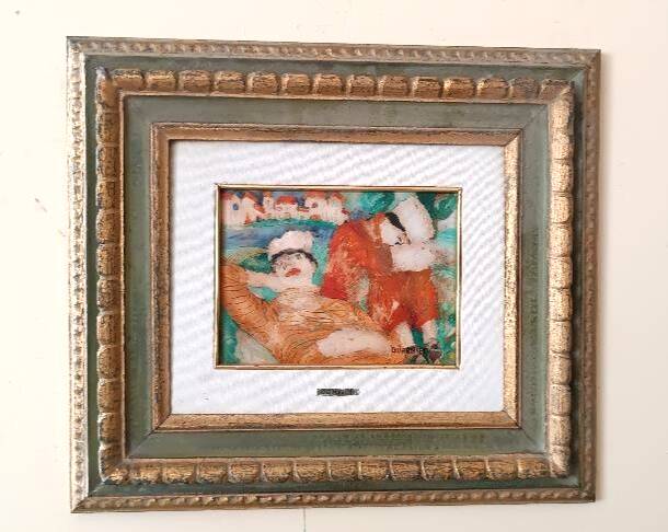 Figurative oil painting on cardboard with frame 1982 Guarnieri Carlo