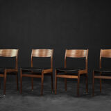 Vintage Mid-Century Modern Scandinavian Teak & Vinyl Dining Chairs, 1960s, Set of 4