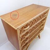 Vintage Bamboo Rattan Wicker Cane Chest Of 4 Drawers