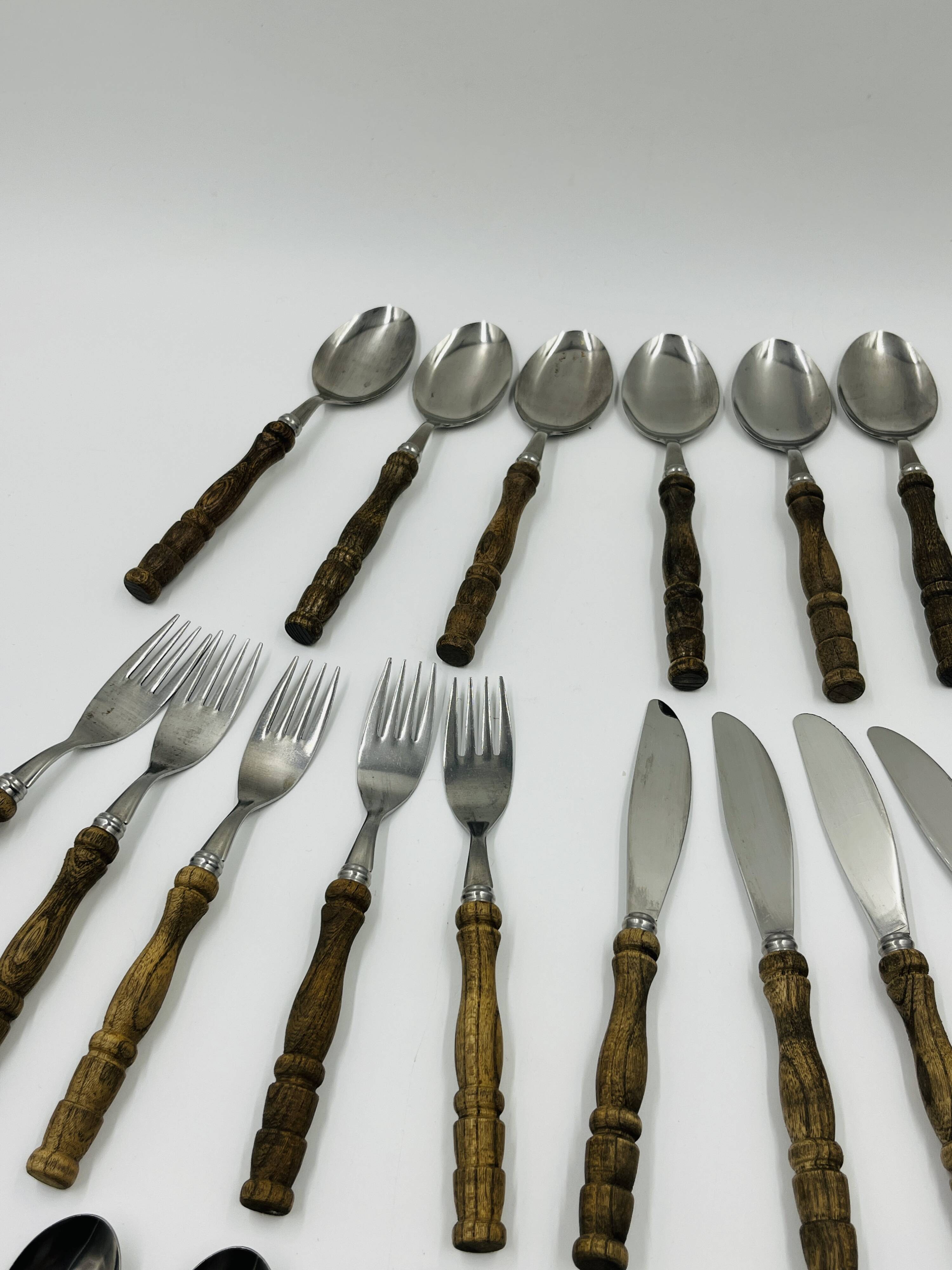 Vintage cutlery set 22 pieces wooden style handles