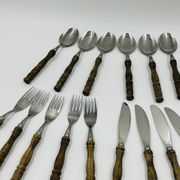 Vintage cutlery set 22 pieces wooden style handles