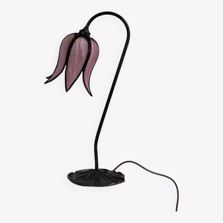 Flower lamp in bronze metal and glass paste
