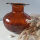 Orange vase in bubbled glass